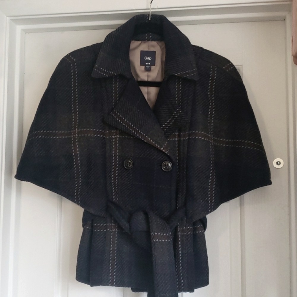 Gap navy plaid Wool cape